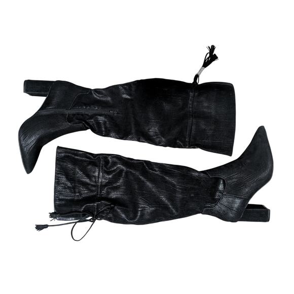 NWOT! SHOEDAZZLE! BLACK W/SUBTLE SNAKESKIN OVER KNEE VEGAN SUEDE BOOTS! SZ 9.5 - Picture 7 of 11
